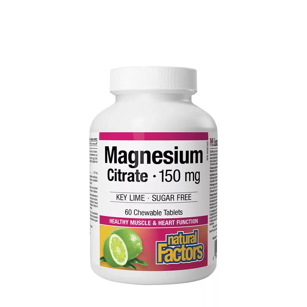 Natural Factors Magnesium Citrate 150 mg (60 Chewable Tablets, Lime)