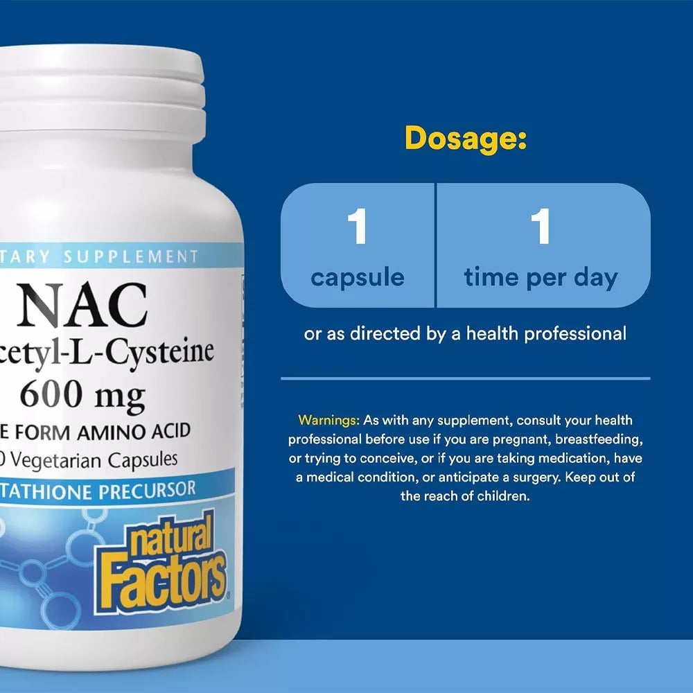 Natural Factors N-Acetyl-L-Cysteine Amino Acid (NAC) 600 mg (180 Veg Capsules)