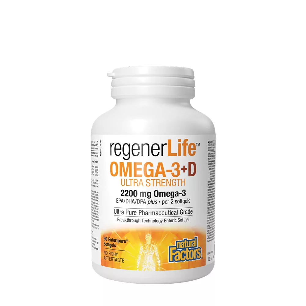 Natural Factors RegenerLife Omega-3+D Ultra Strength 2200 mg / 1000 IU (90 Softgels)