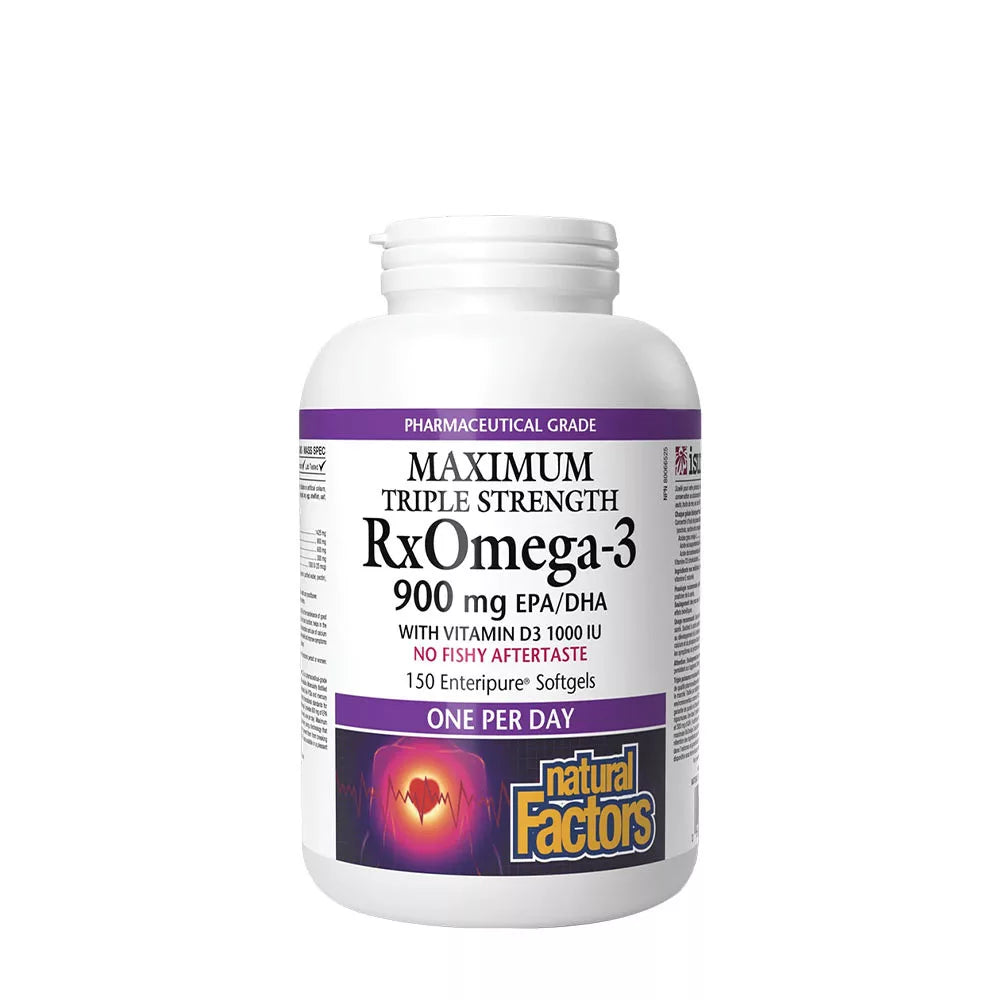 Natural Factors RxOmega-3 with Vitamin D3 Maximum Triple Strength 900 mg (150 Softgels)