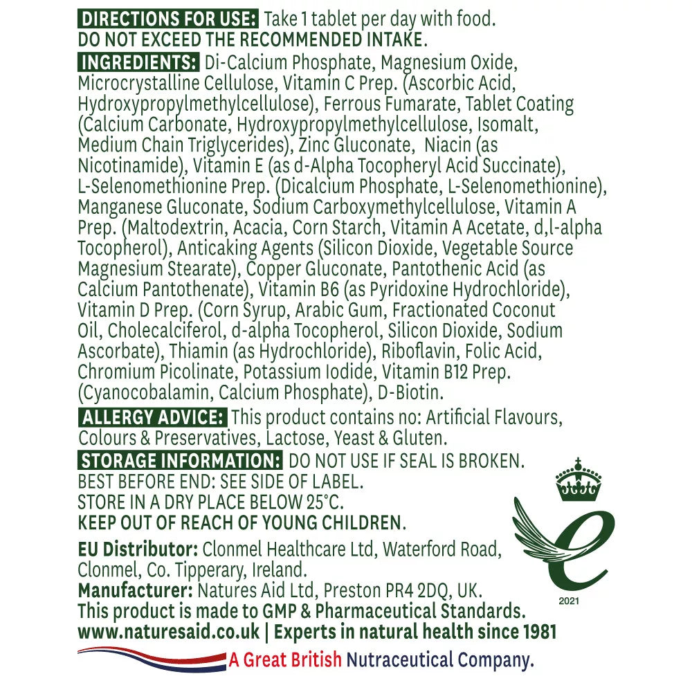 Natures Aid Complete Multi-Vitamins & Minerals (90 Tablets)