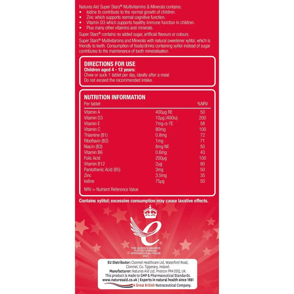 Natures Aid Super Stars Multivitamin (60 Chewable Tablets, Cherry)
