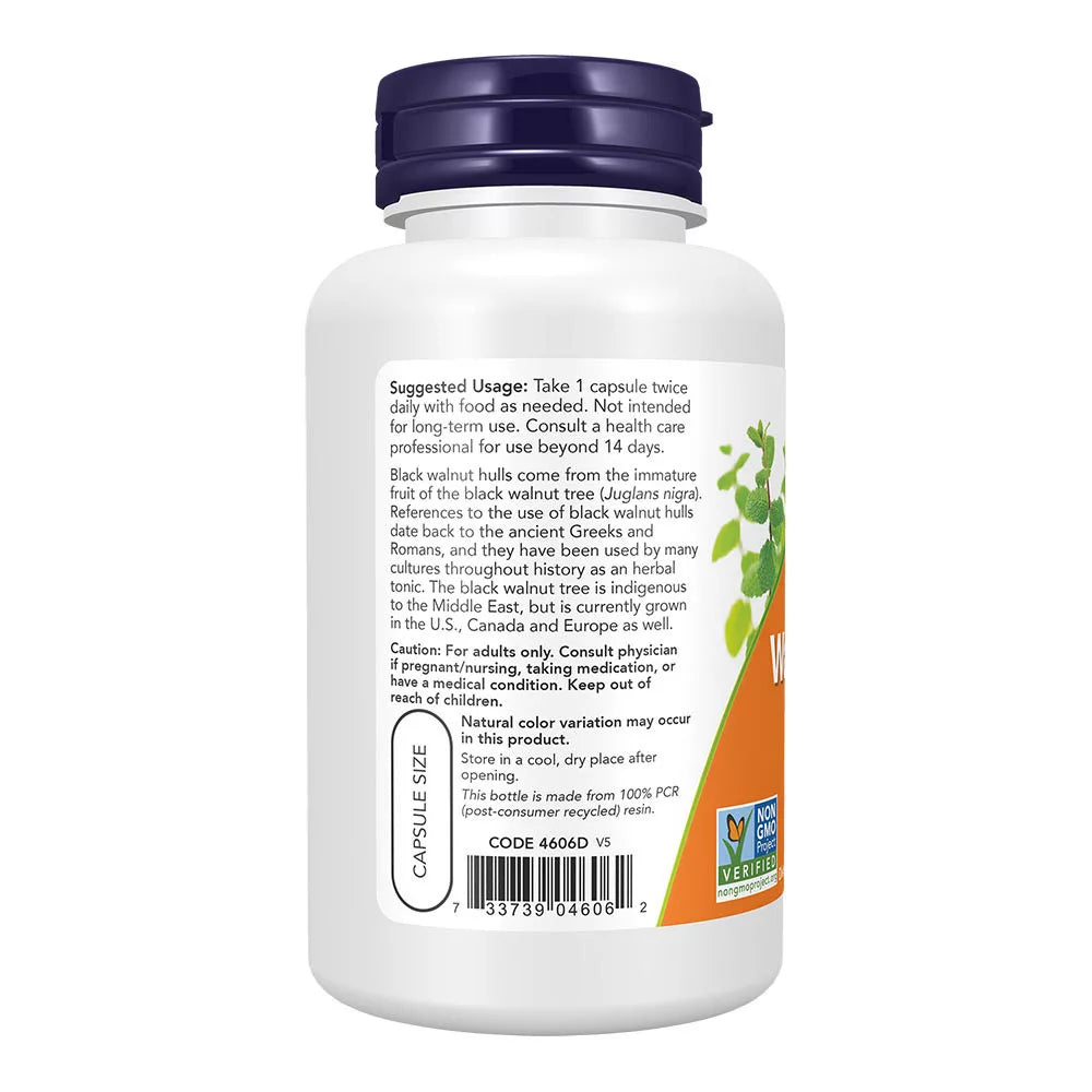 Now Foods Black Walnut Hulls 500 mg (100 Veg Capsules)