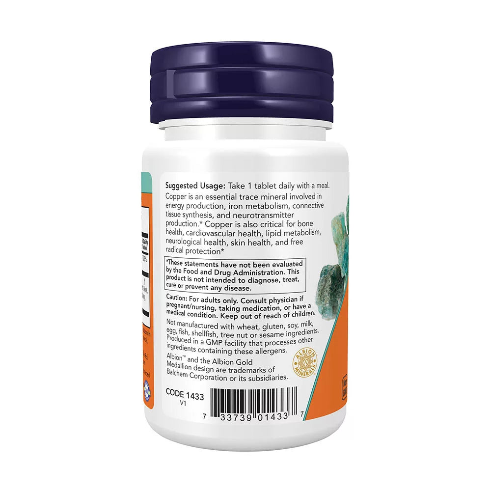 Now Foods Copper Glycinate 3 mg (120 Tablets)