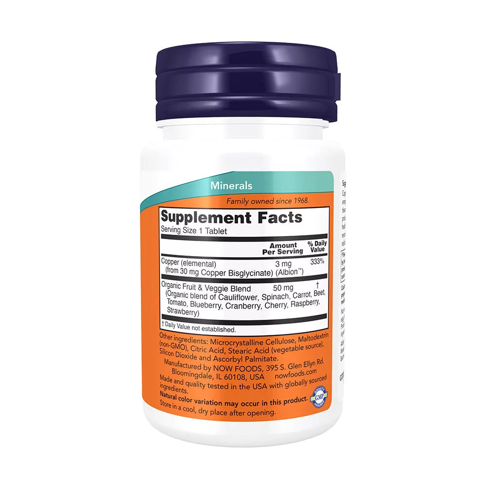 Now Foods Copper Glycinate 3 mg (120 Tablets)