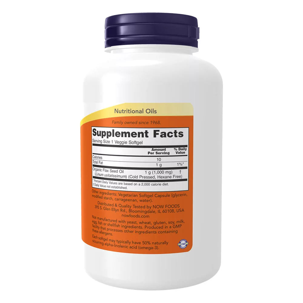 Now Foods Flax Oil 1000 mg Vegan Formula (120 Veggie Softgels)