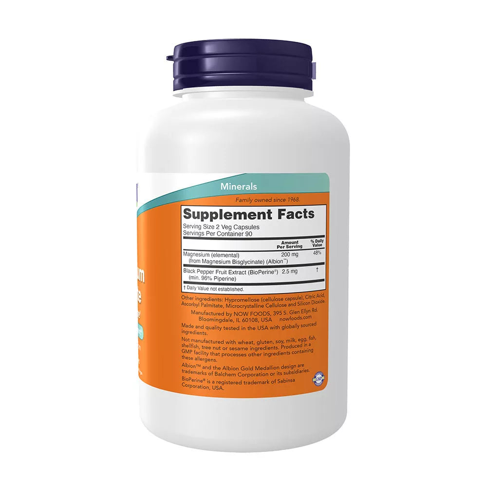 Now Foods Magnesium Glycinate with BioPerine® (180 Capsules)