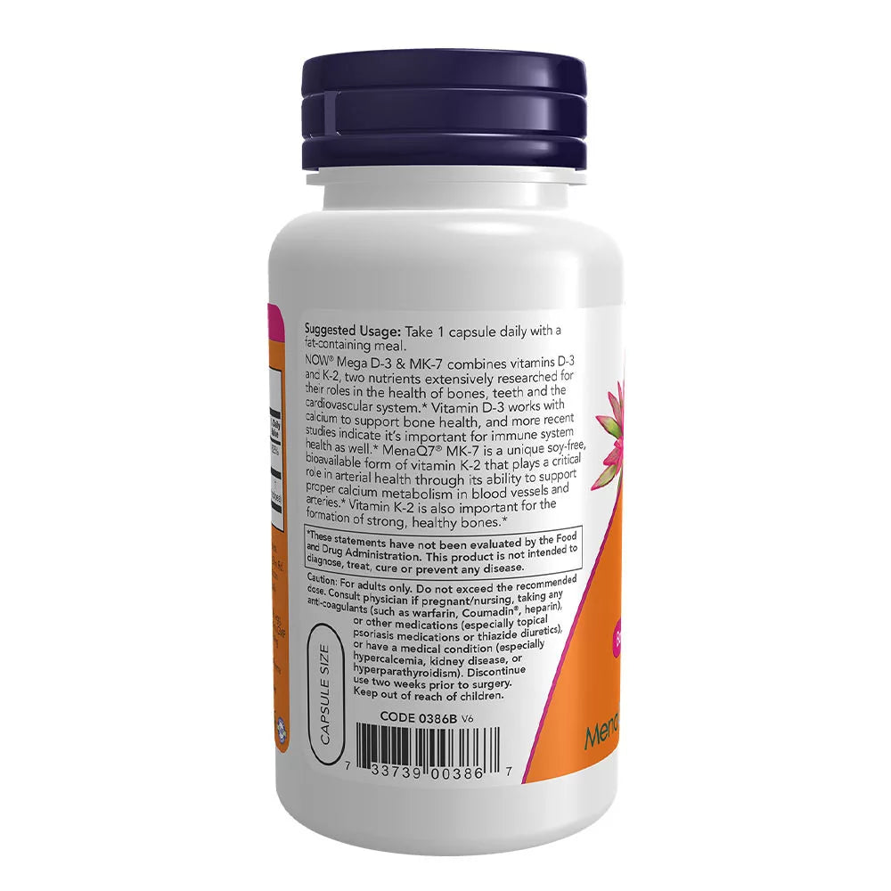 Now Foods Mega D-3 & MK-7 (120 Veg Capsules)