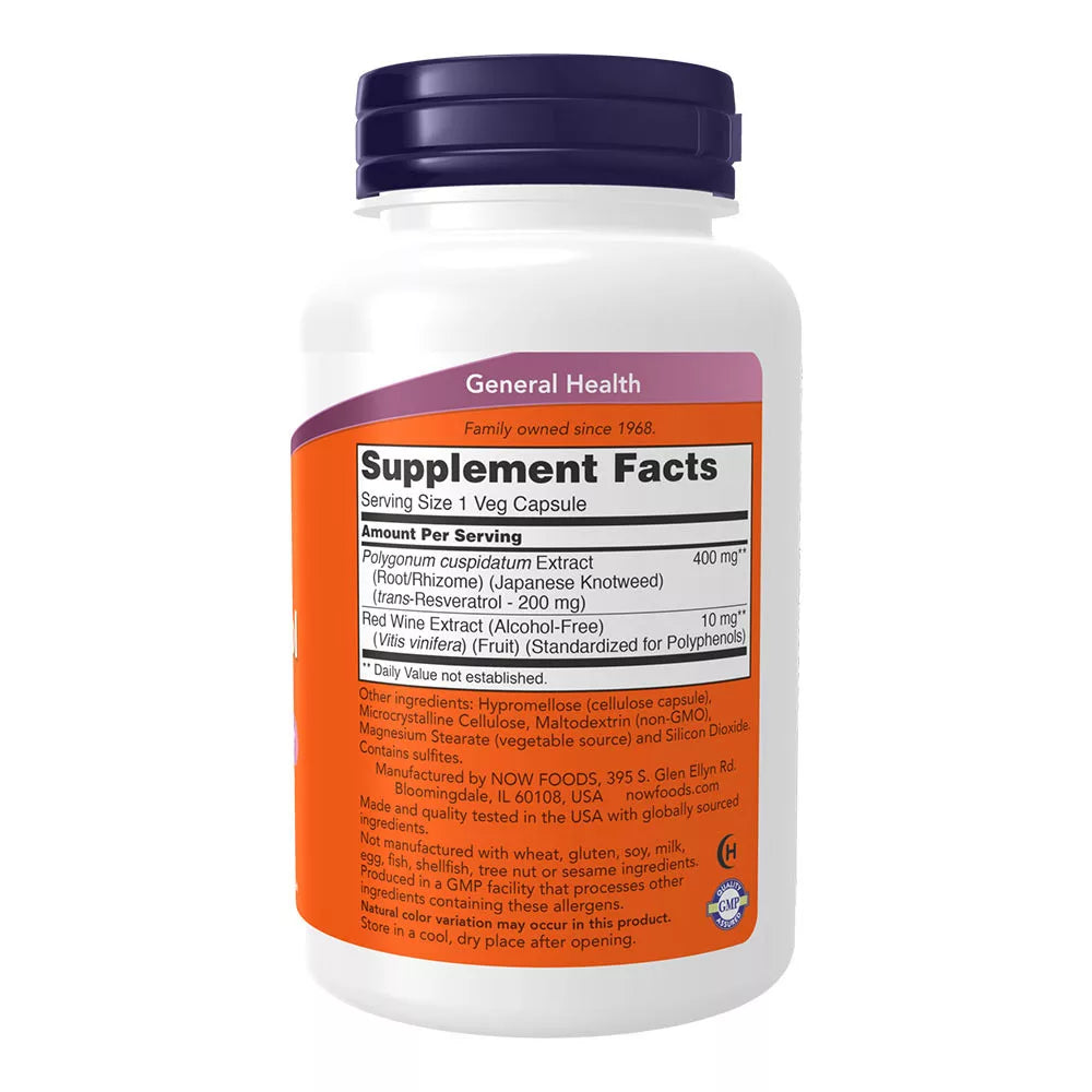 Now Foods Natural Resveratrol 200 mg (120 Veg Capsules)