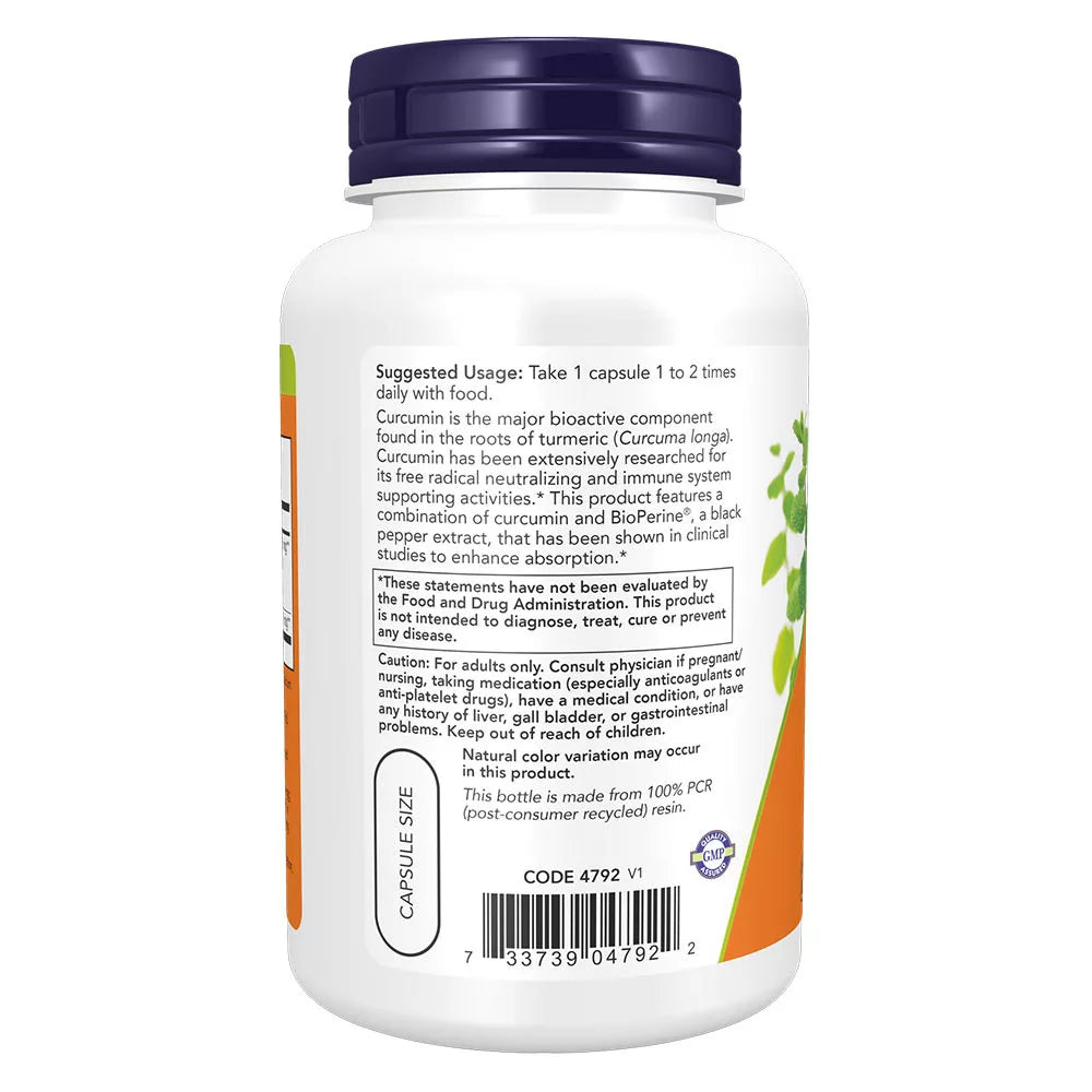 Now Foods Turmeric Curcumin + BioPerine (90 Veg Capsules)