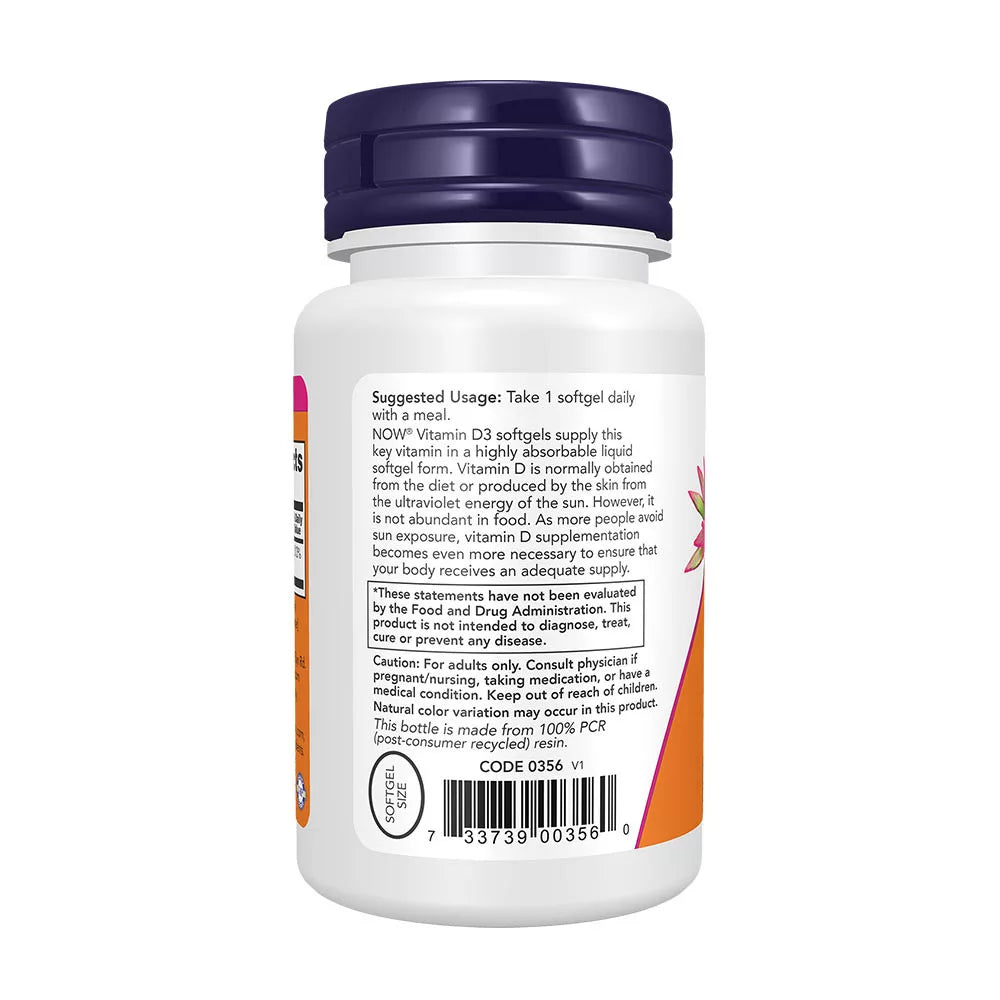Now Foods Vitamin D3 2500 IU (180 Softgels)
