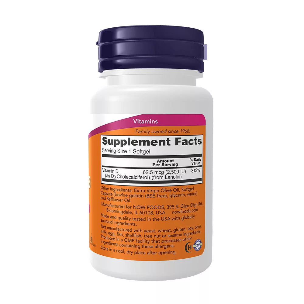 Now Foods Vitamin D3 2500 IU (180 Softgels)