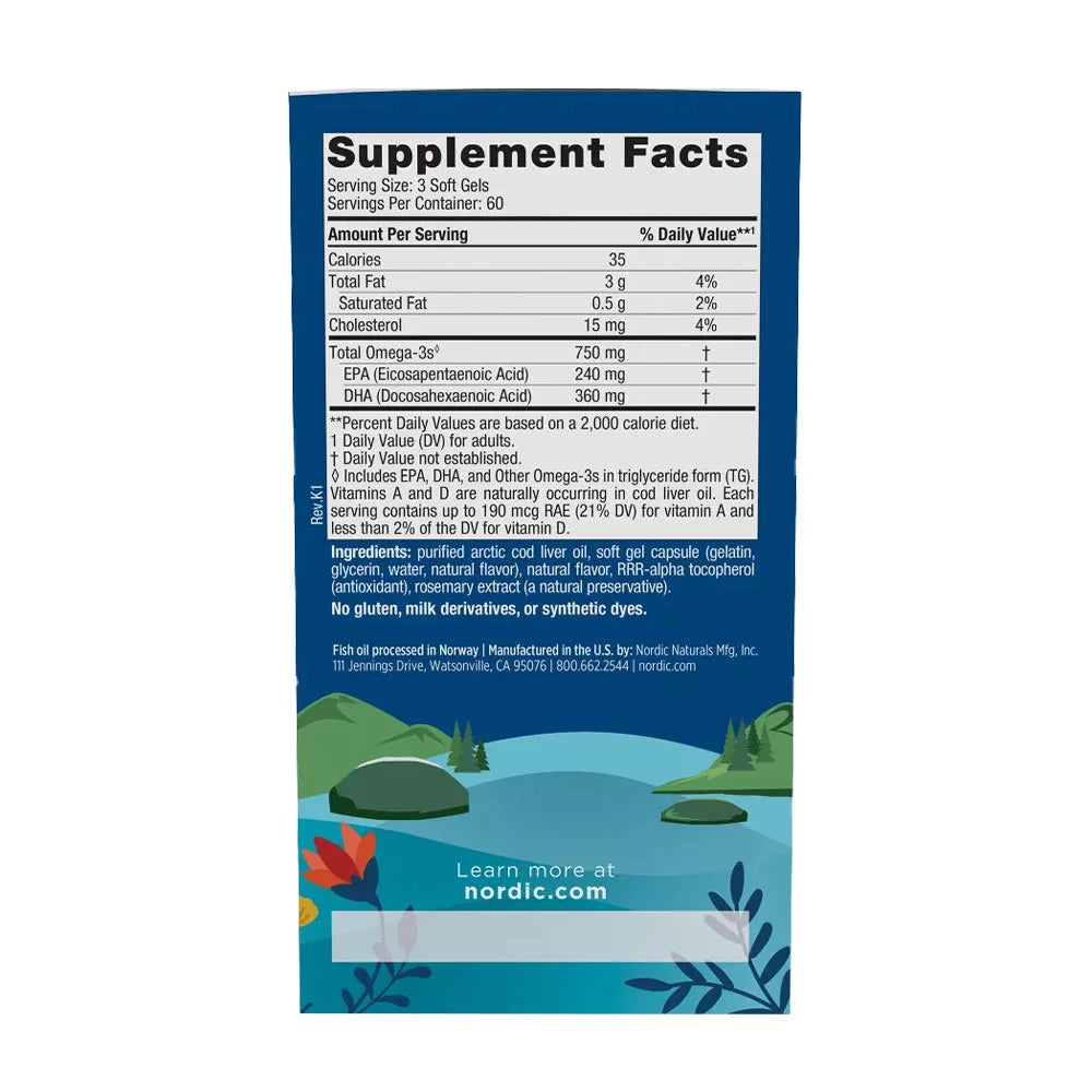 Nordic Naturals Arctic Cod Liver Oil (180 Softgels, Lemon)
