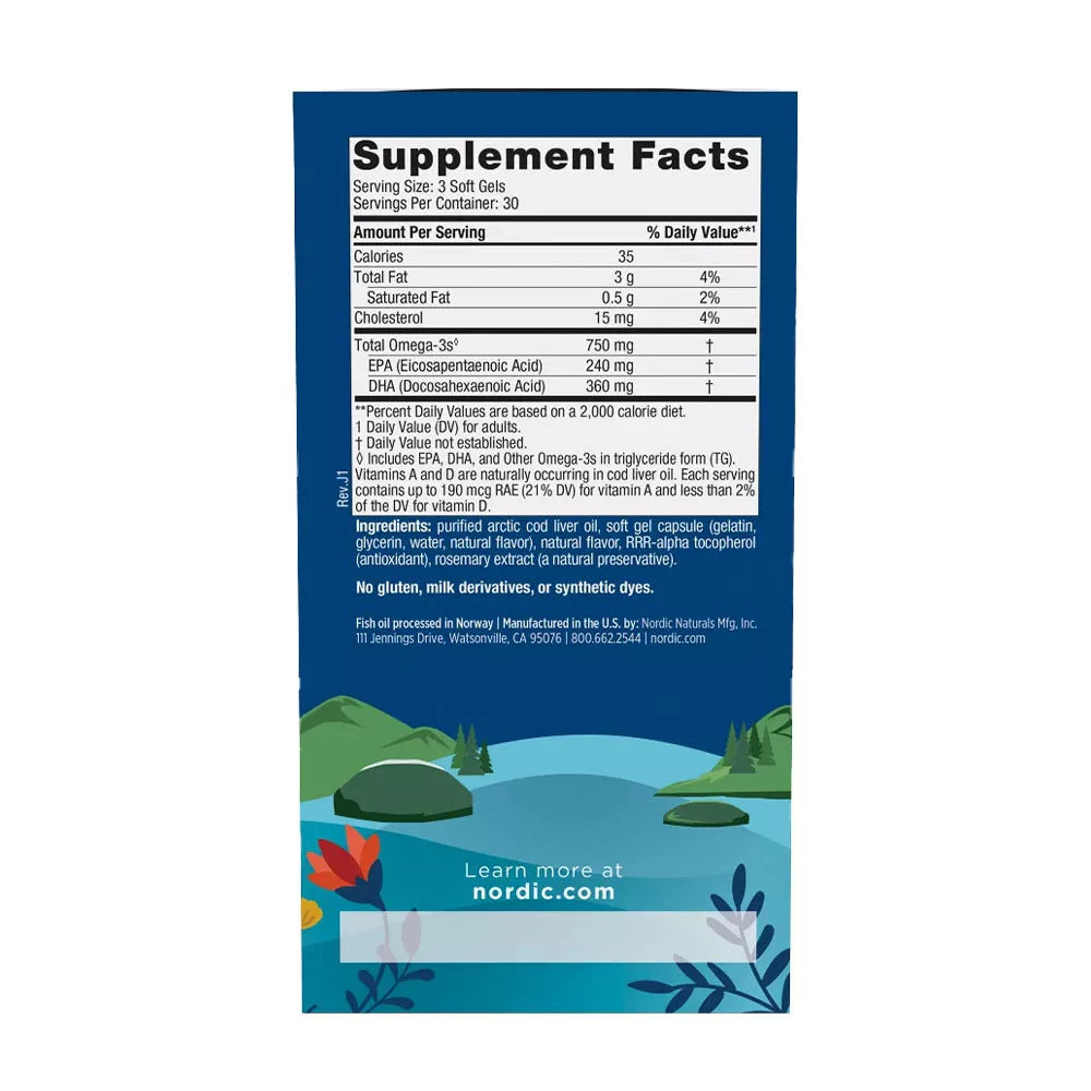 Nordic Naturals Arctic Cod Liver Oil (90 Softgels, Lemon)