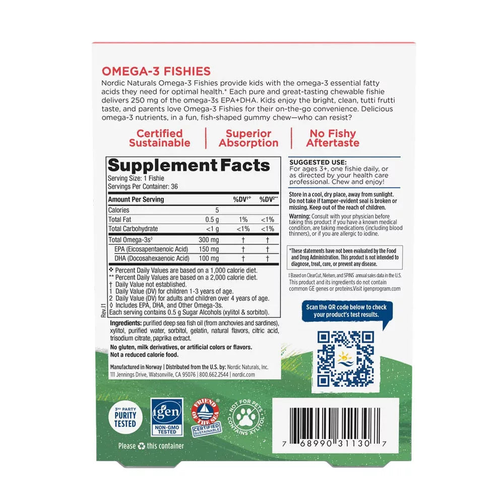 Nordic Naturals Zero Sugar Omega-3 Fishies (36 Chewables, Tutti Frutti)