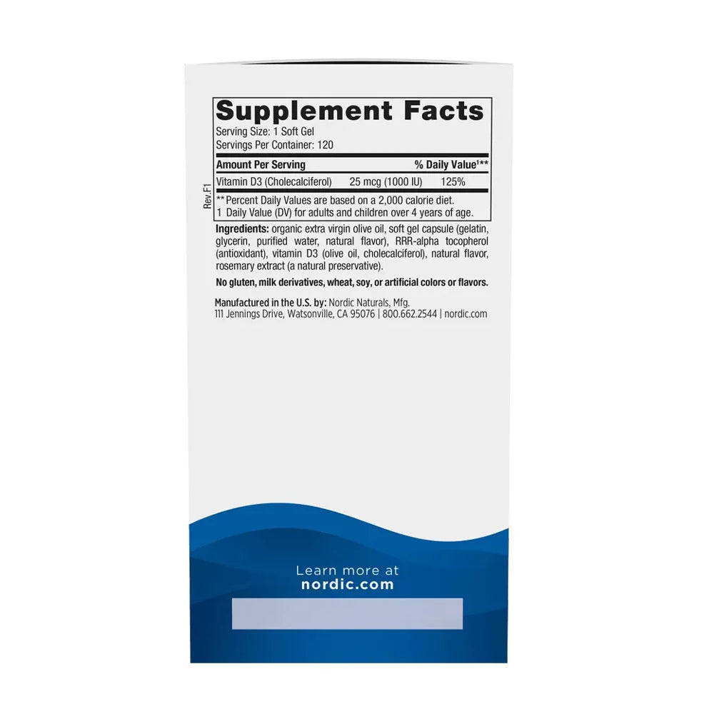 Nordic Naturals Vitamin D3 1000 (120 Softgels, Orange)