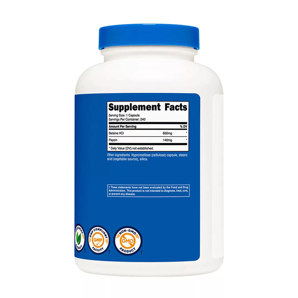 Nutricost Betaine HCI + Pepsin Capsules (240 Capsules)