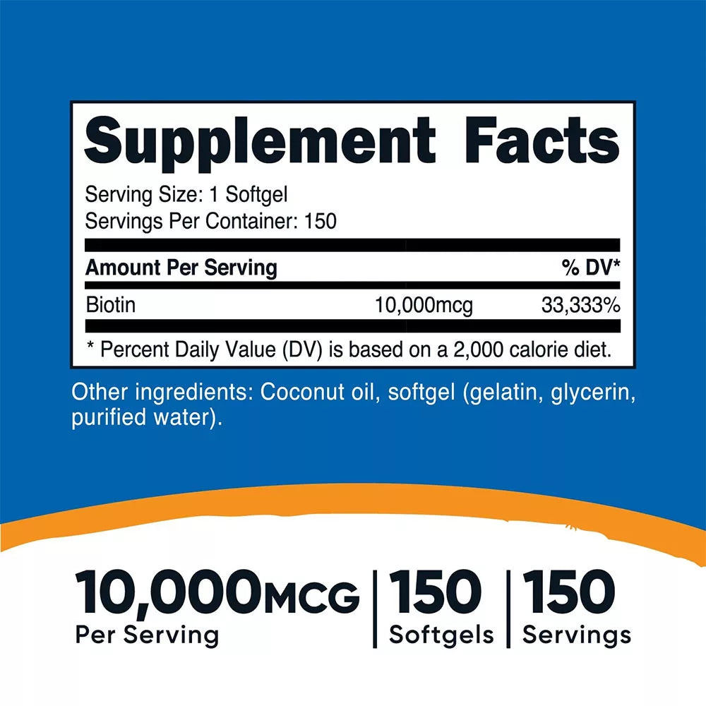 Nutricost Biotin with Coconut Oil 10,000 mcg (150 Softgels)