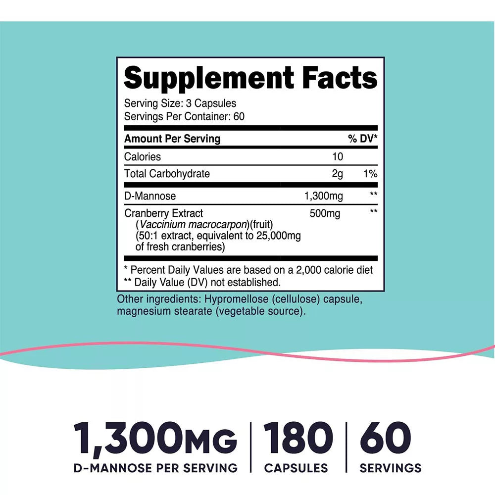 Nutricost D-Mannose with Cranberry Extract for Women 1300 mg (180 Capsules)