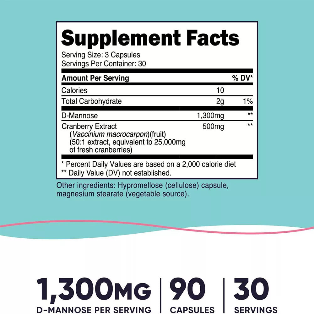 Nutricost D-Mannose with Cranberry Extract for Women 1300 mg (90 Capsules)