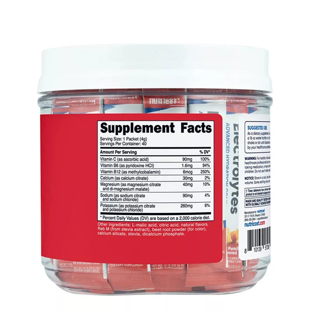 Nutricost Electrolytes Hydration Stick Packs (156 g, Fruit Punch)