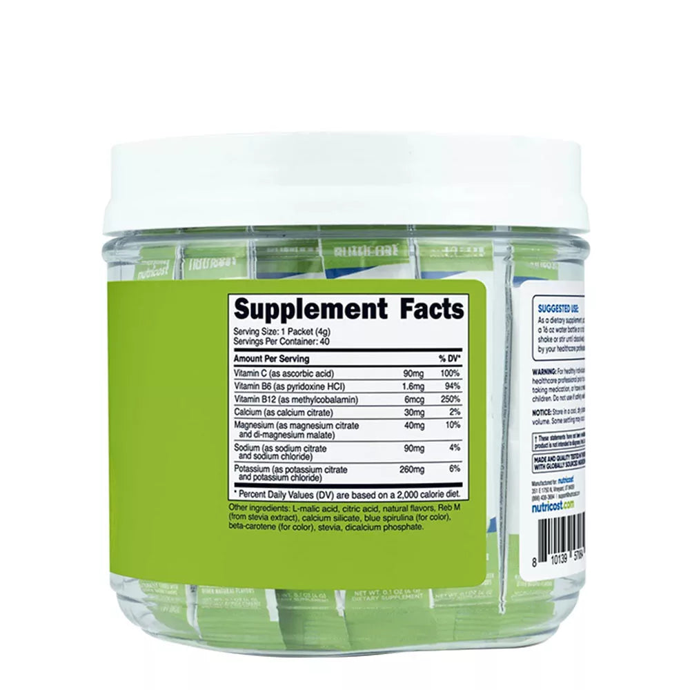 Nutricost Electrolytes Hydration Stick Packs (156 g, Green Apple)