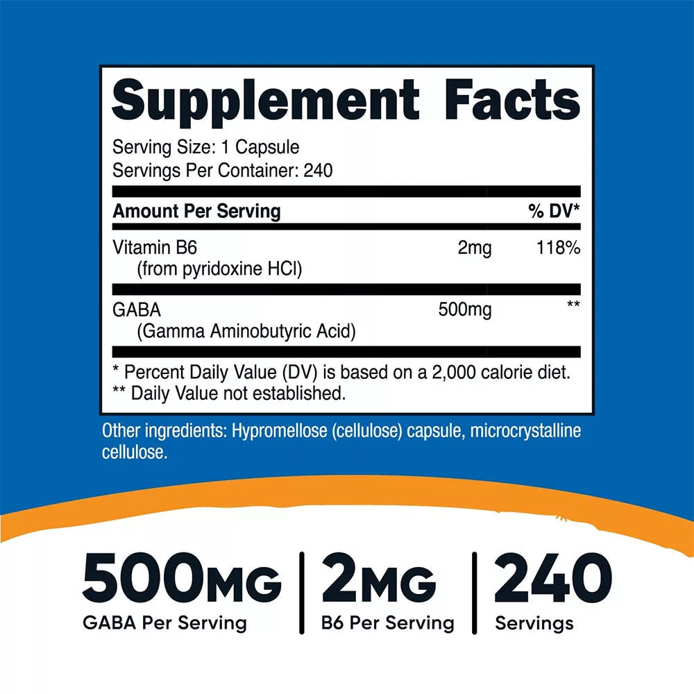 Nutricost GABA + B6 500 mg (240 Capsules)