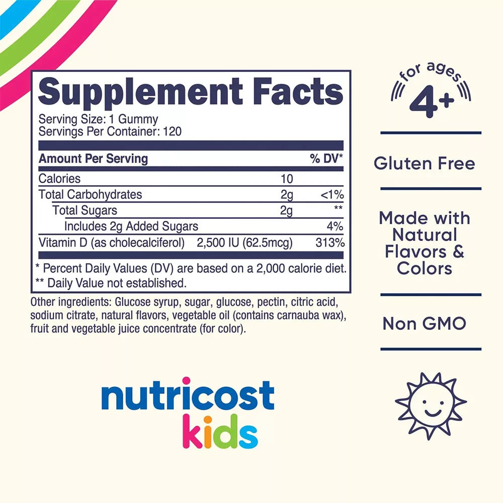 Nutricost Kids Vitamin D3 Gummies (120 gummies, Mixed Berry)