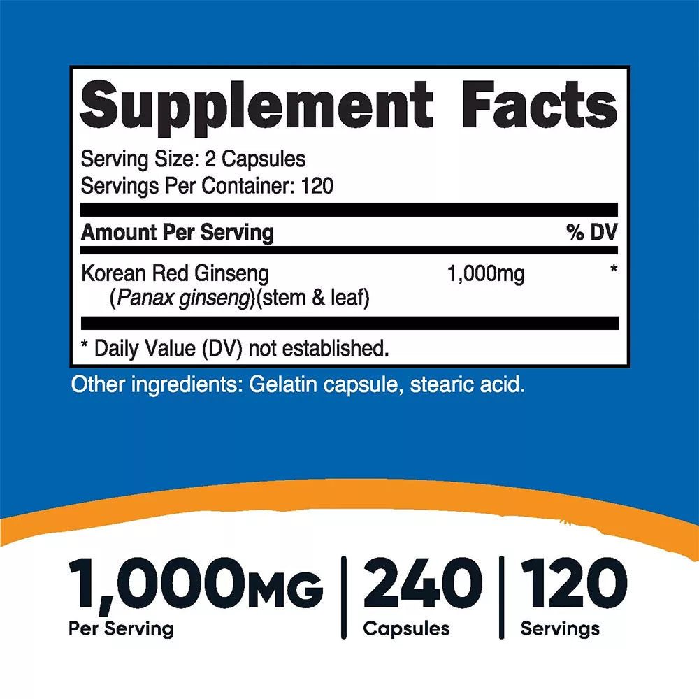 Nutricost Korean Red Ginseng (240 Capsules)