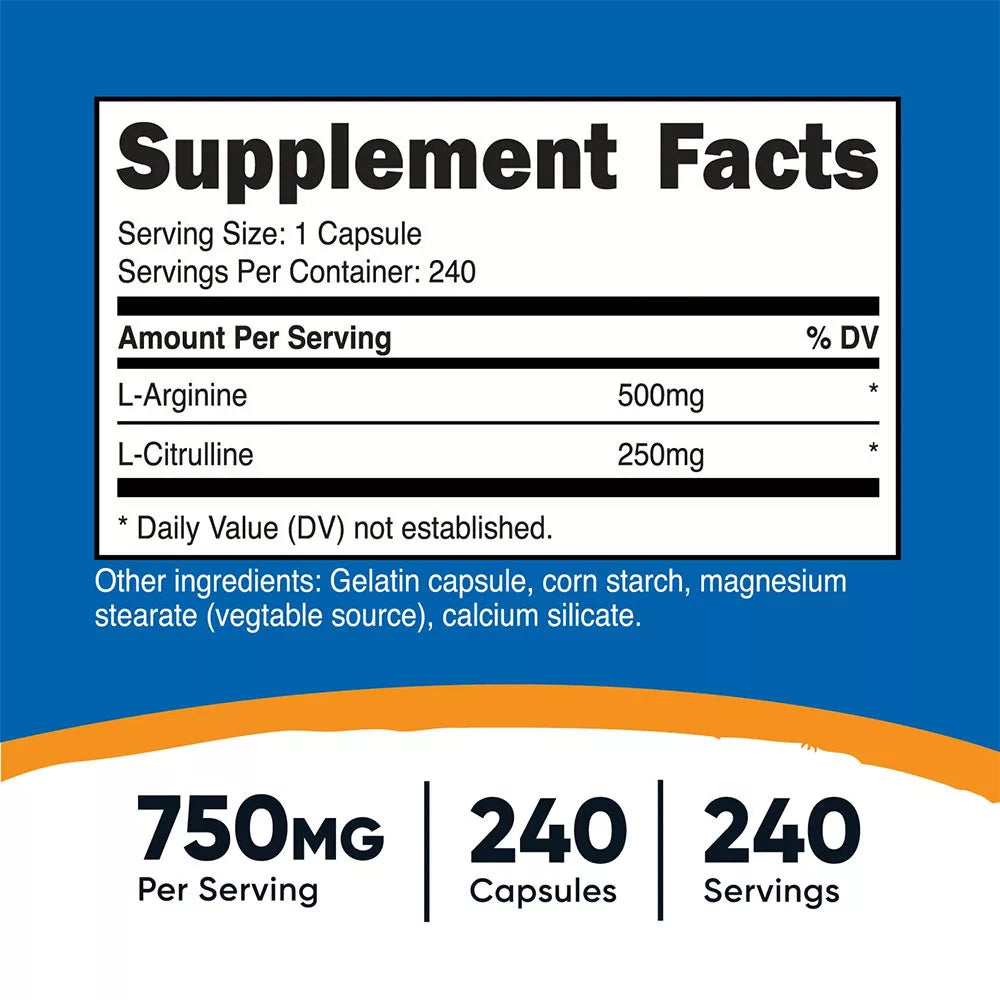Nutricost L-Arginine L-Citrulline Complex Capsules (240 Capsules)