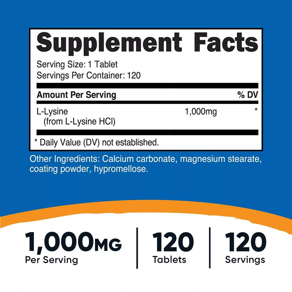 Nutricost L-Lysine Tablets (120 Tablets)