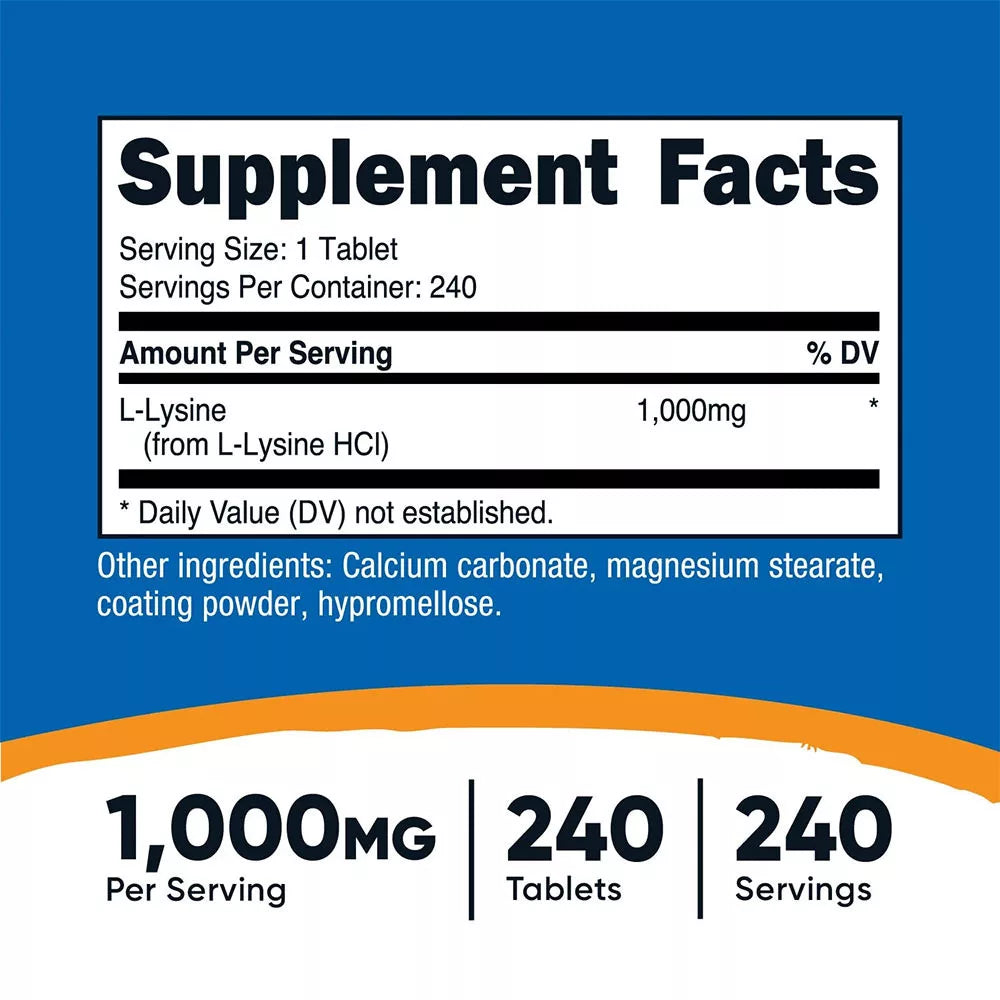 Nutricost L-Lysine Tablets (240 Tablets)