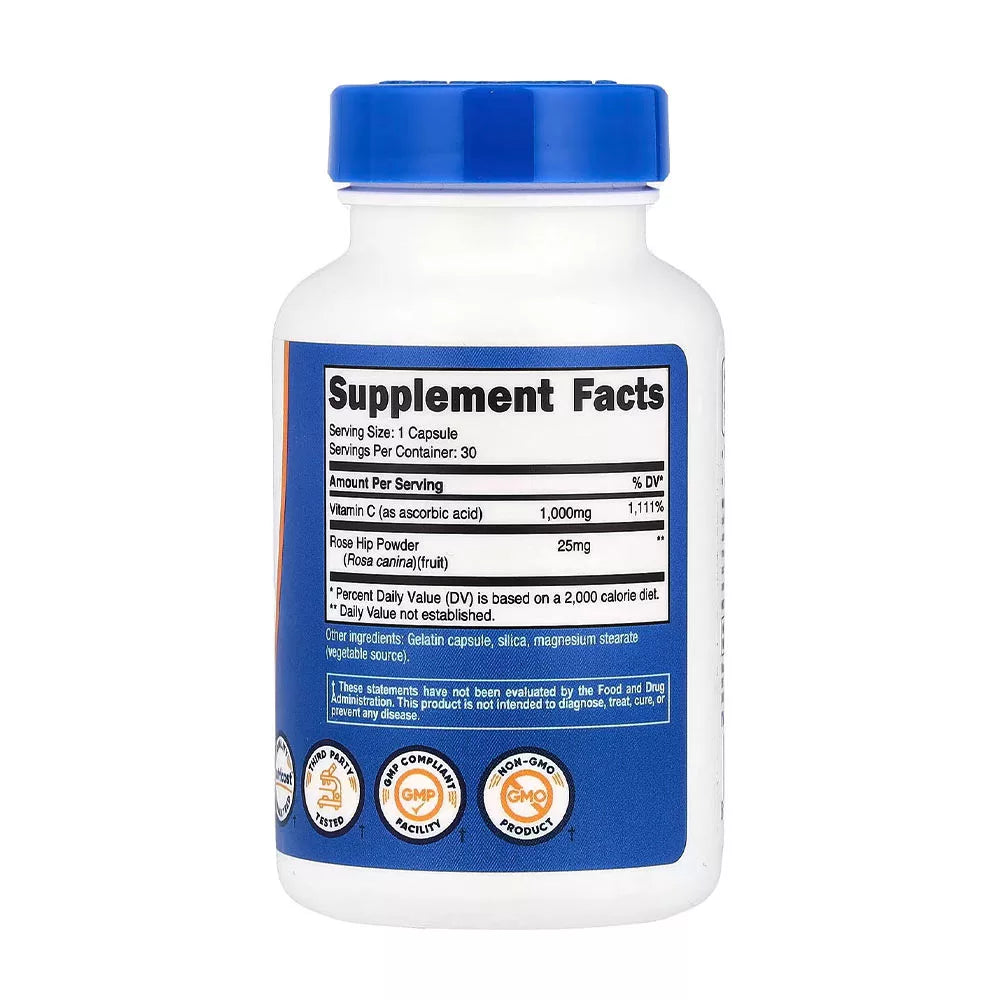 Nutricost Vitamin C with Rose Hips Capsules (30 Capsules)