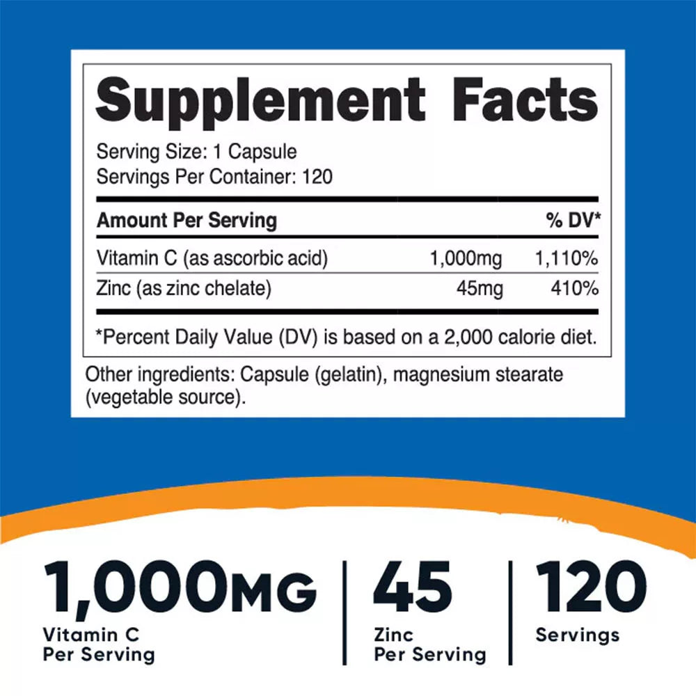 Nutricost Vitamin C (with Zinc) 1,000 mg (240 Capsules)