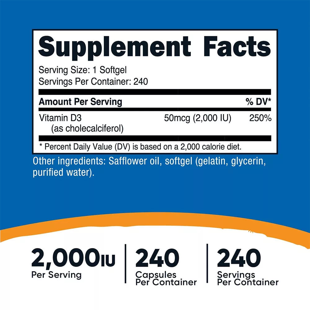 Nutricost Vitamin D3 2,000 IU (240 Softgels)