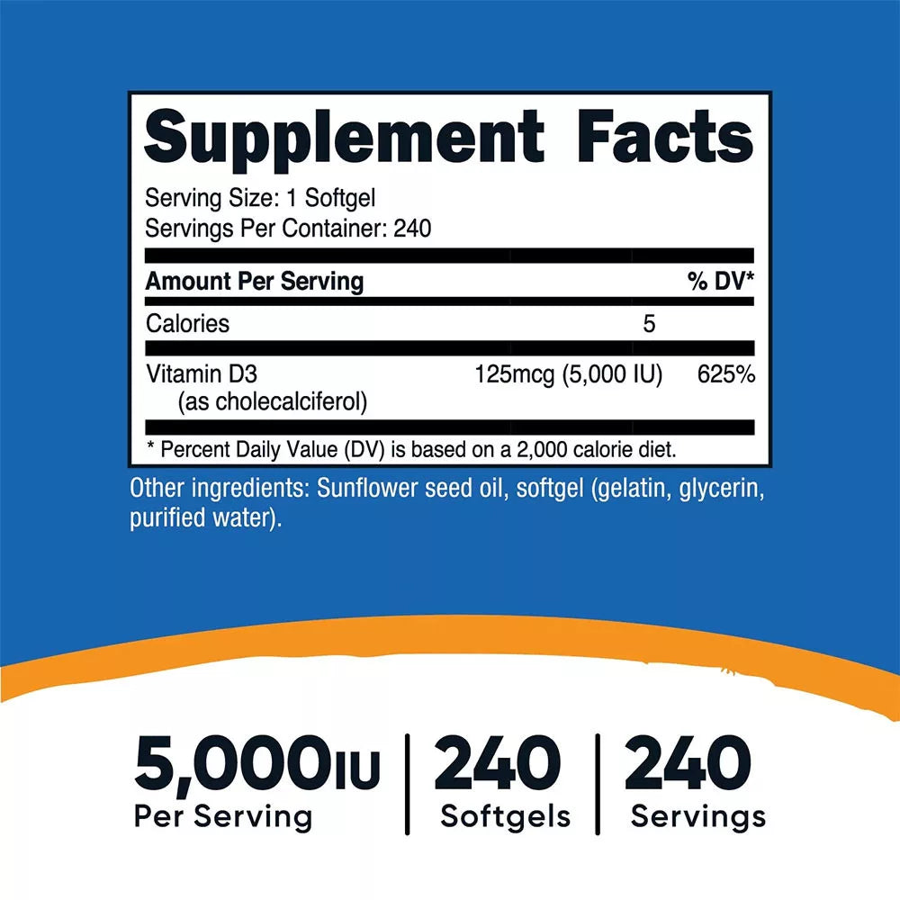 Nutricost Vitamin D3 5,000 IU (240 Softgels)