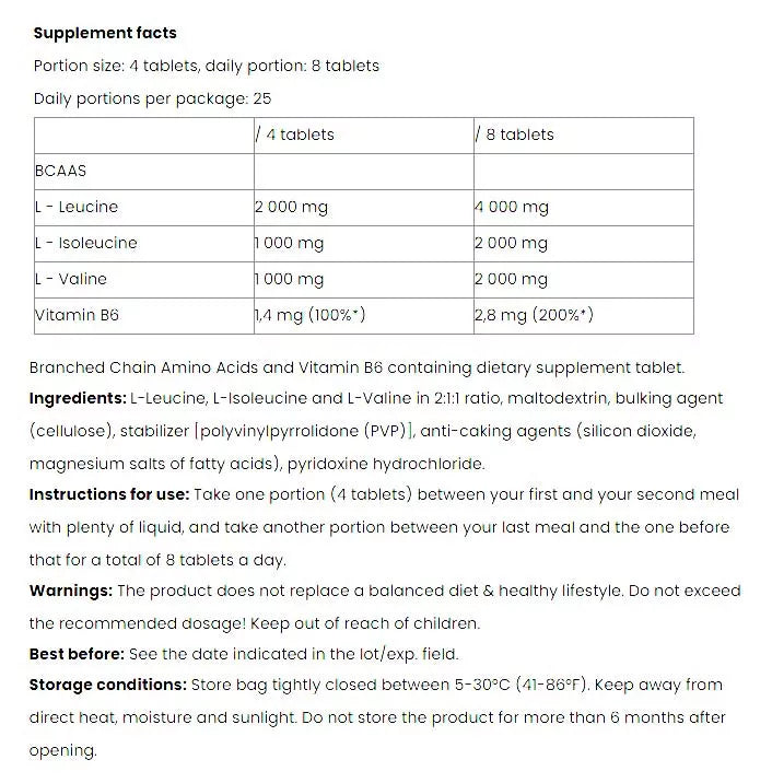 Nutriversum BCAA + B6 - BASIC (200 Tablets, Unflavored)