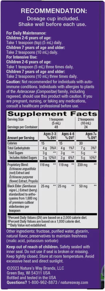 Nature's Way Sambucus Immune Syrup for Kids (240 ml, Elderberry)