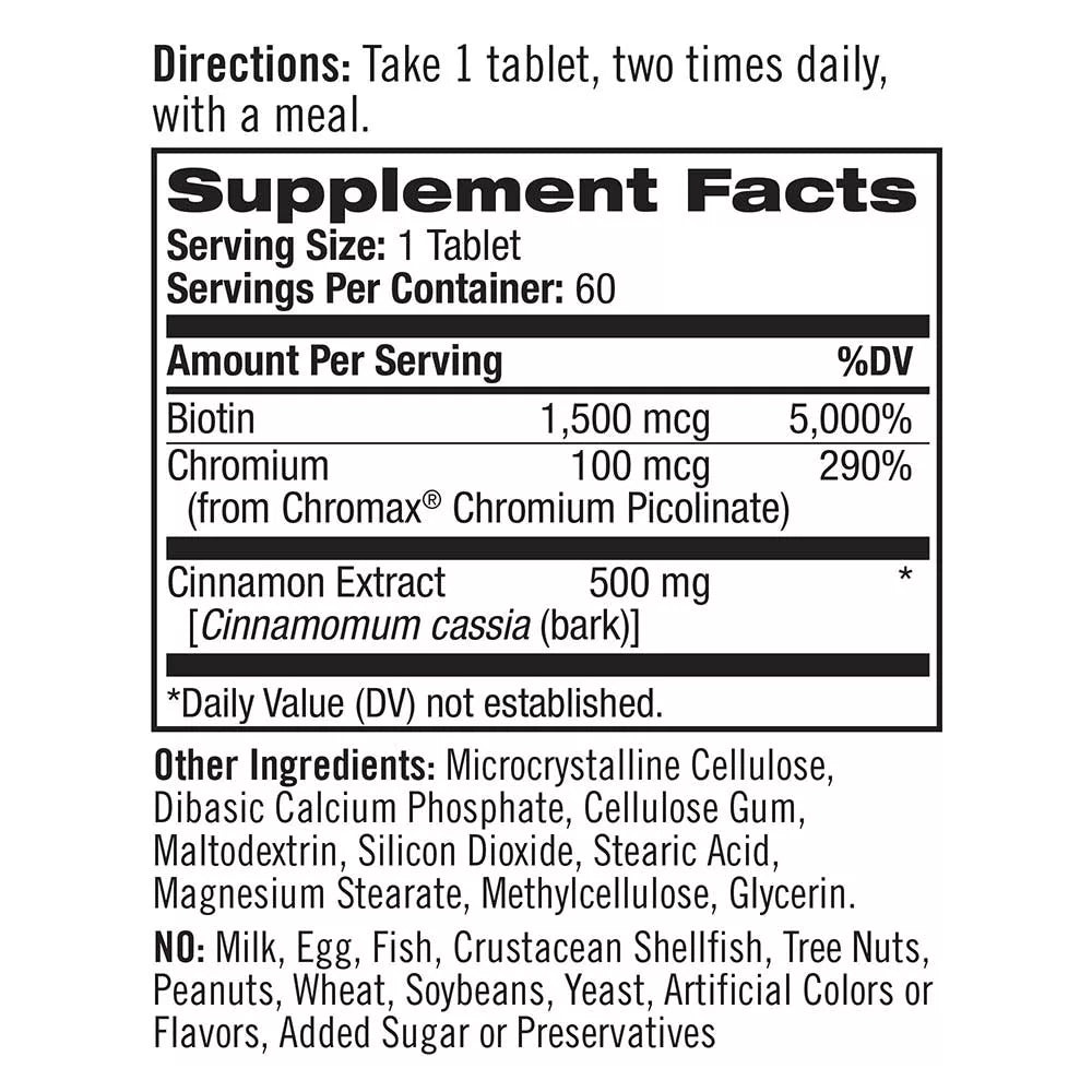 Natrol Cinnamon, Chromium & Biotin (60 Tablets)