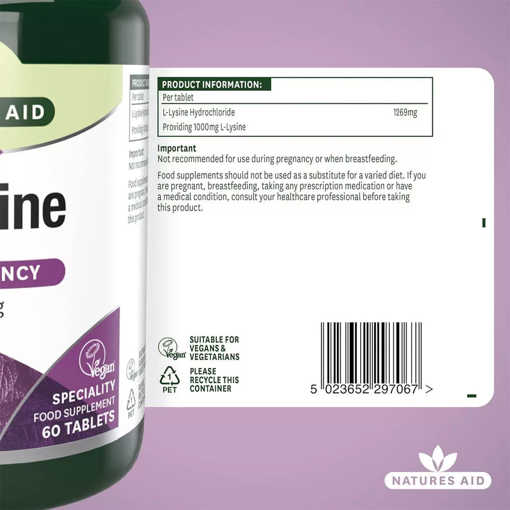 Natures Aid L-Lysine 1000 mg (60 Tablets)