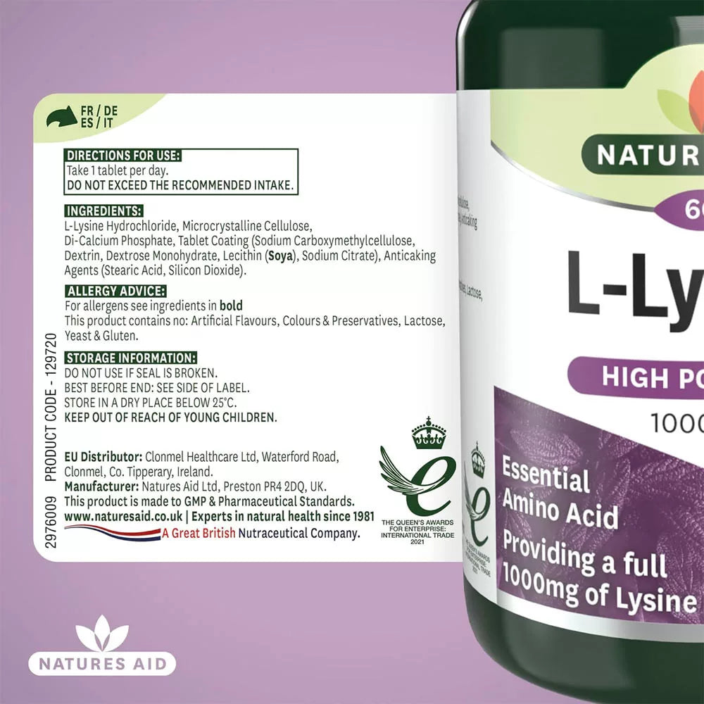 Natures Aid L-Lysine 1000 mg (60 Tablets)