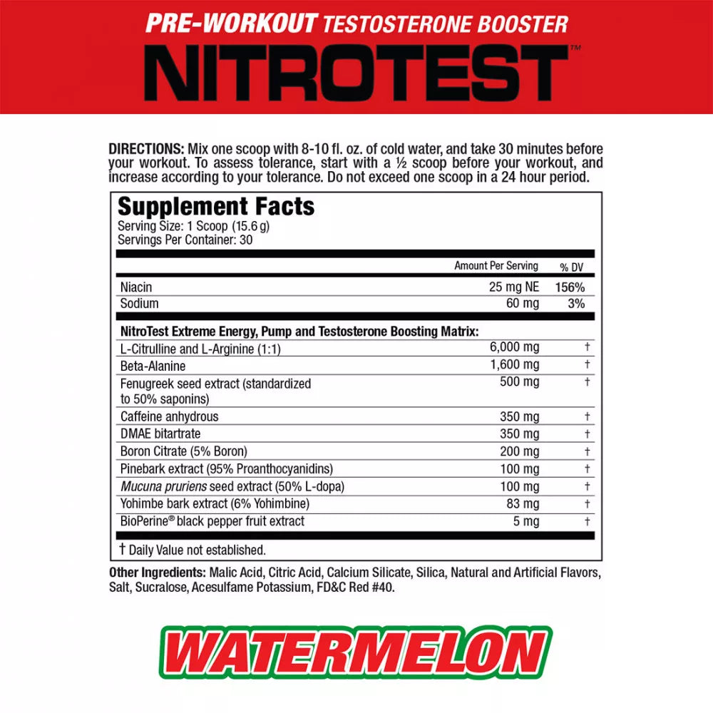 MuscleMeds Nitrotest - 2 in 1 Pre-Workout + Test Booster (468 g, Watermelon)