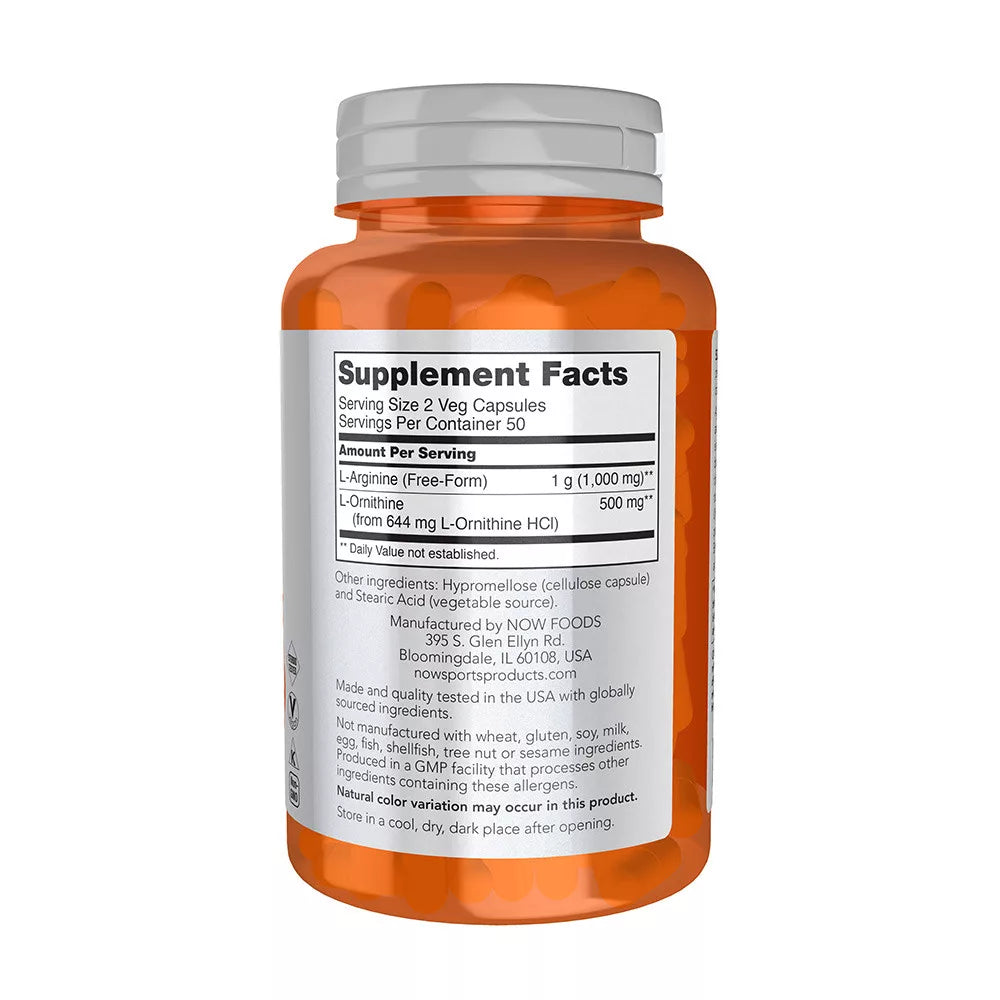 Now Foods Arginine & Ornithine 500/250mg (100 Capsules)