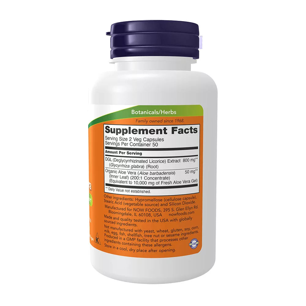 Now Foods DGL with Aloe Vera (100 Veg Capsules)