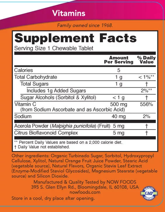 Now Foods Vitamin C-500 Chewable (100 Lozenges, Orange)