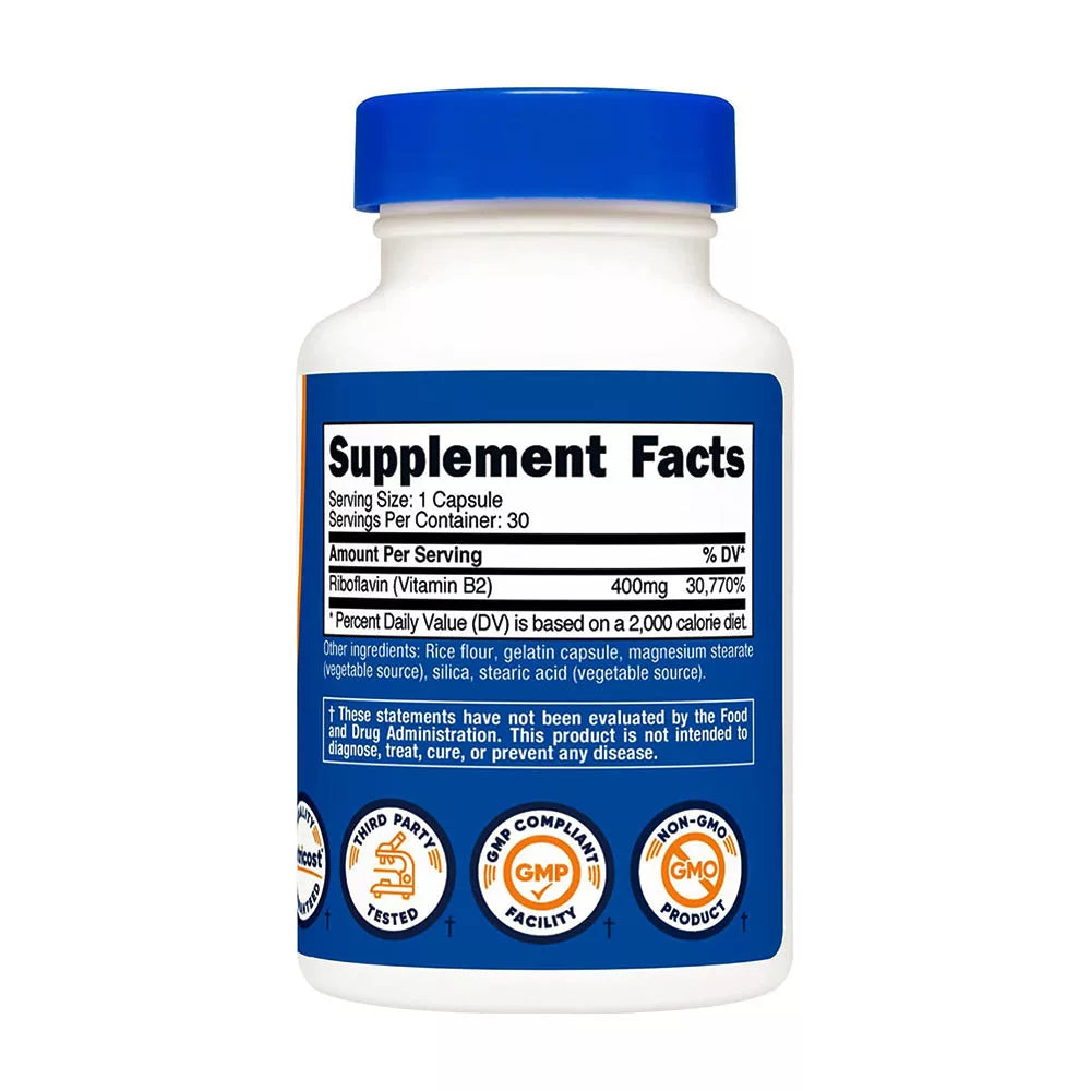 Nutricost Vitamin B2 Riboflavin 400 mg (30 Capsules)