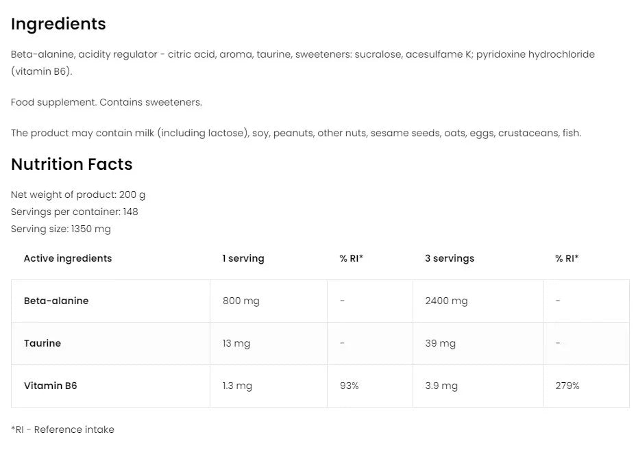 OstroVit Beta-Alanine Powder (200 g, Natural)