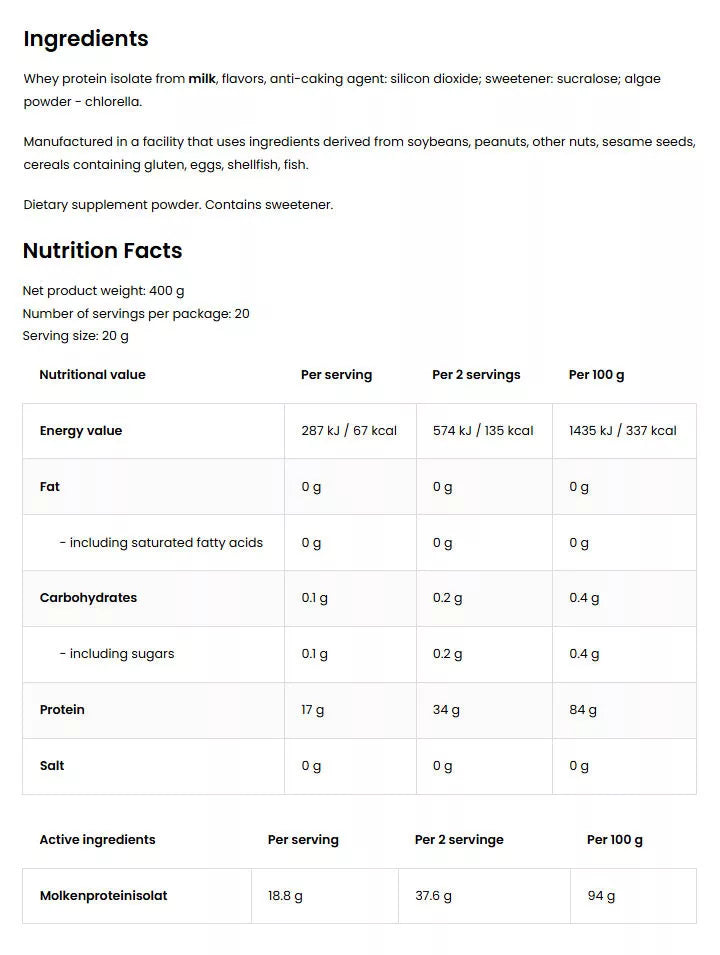 OstroVit Clear Whey Isolate (400 g, Cucumber and Mint)