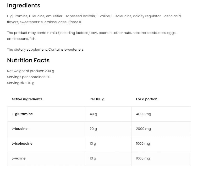 OstroVit BCAA + Glutamine (200 g, Lemon)