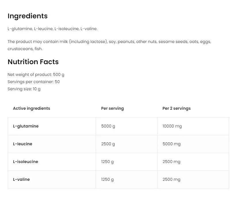 OstroVit BCAA + Glutamine (500 g, Natural)